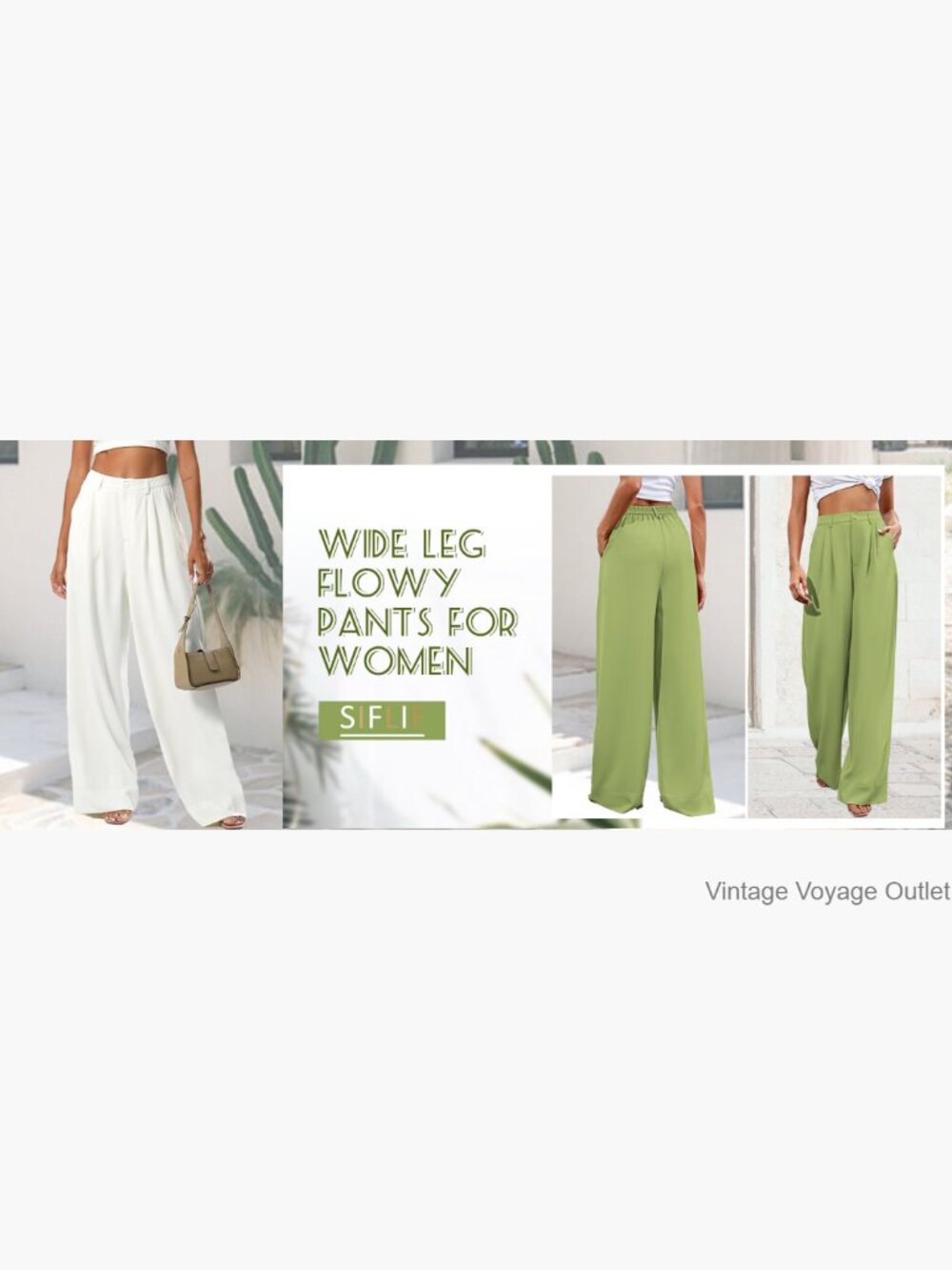 High Waist Wide Leg Palazzo Pants, Polyester Work Pants with Pockets - Picture 6 of 7